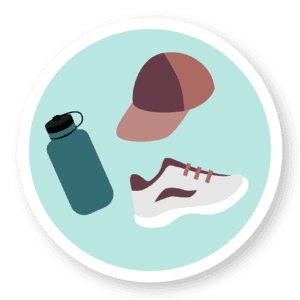 hat, waterbottle, and gym shoes